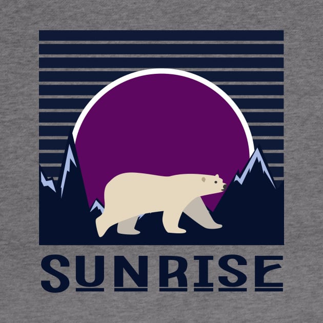 minimalistic purple sunrise with polar bear by grafitytees